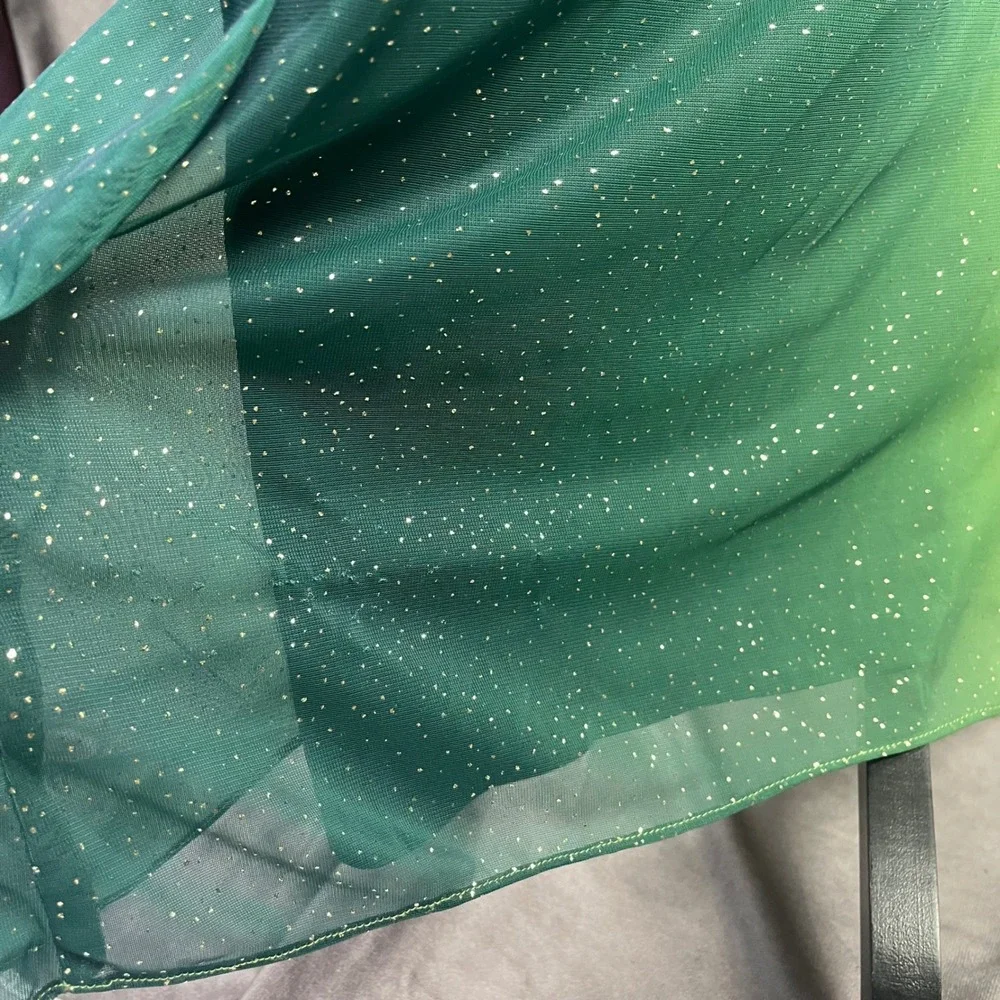 Vtg 90s‎ Y2K Fairy Prom Gown S Green Ombré Overlay Rhinestones Mermaid Dress USA